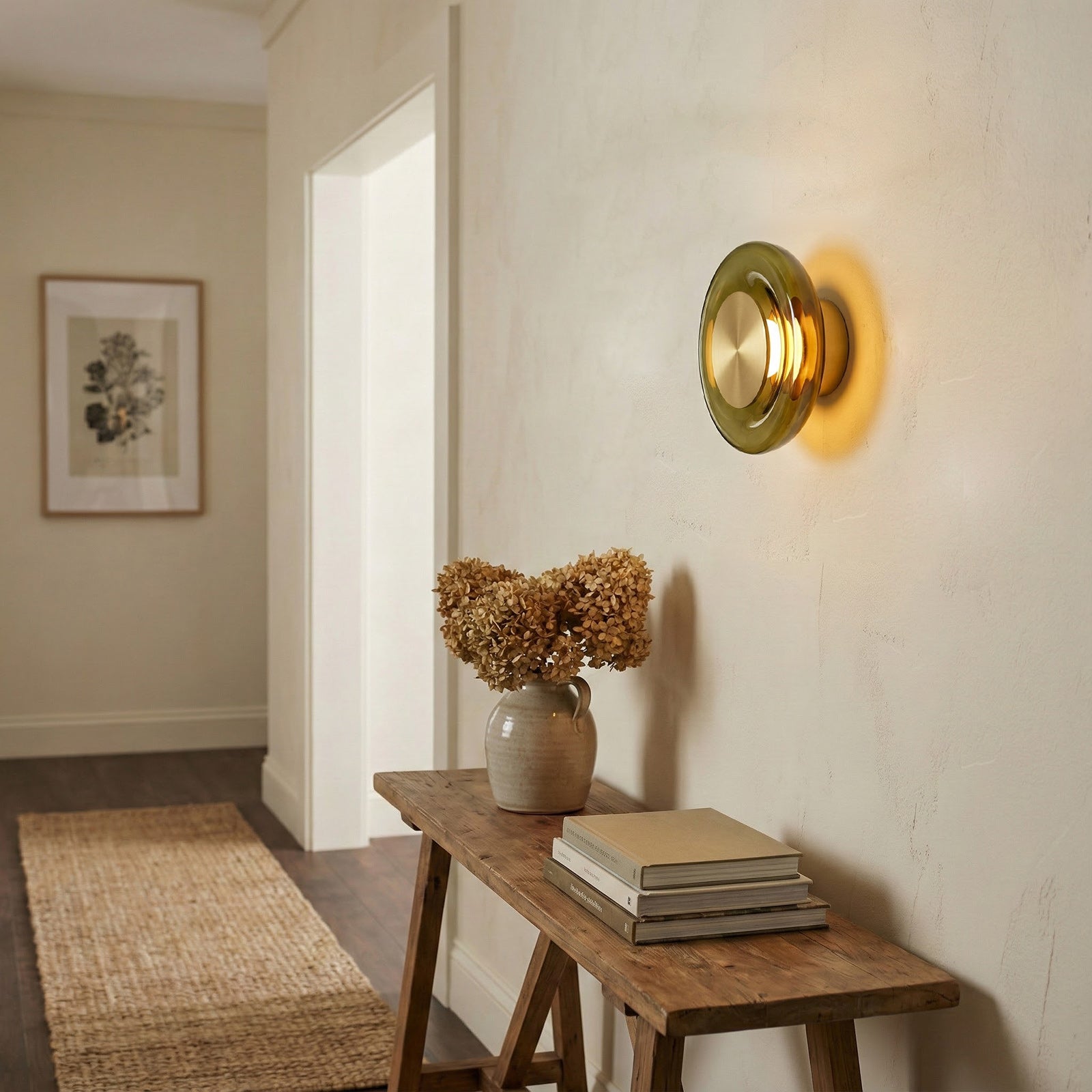 Wandlamp met Groen Glas & Gouden Afwerking – Moderne Verlichtingsaccent voor Hal en Slaapkamer | Sansoti