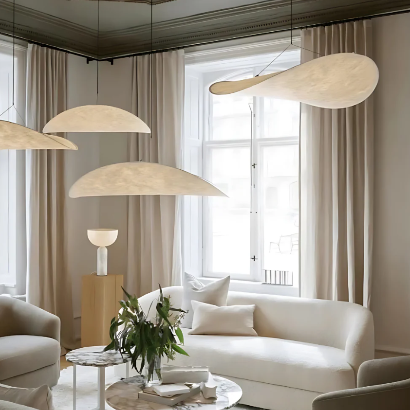 Hangende Sfeerverlichting Zijden Lampenkap Ivoor Scandinavisch-Japans Design Harmonieuze Sfeer voor Woonkamer Slaapkamer 40cm 60cm 80cm | Sansoti