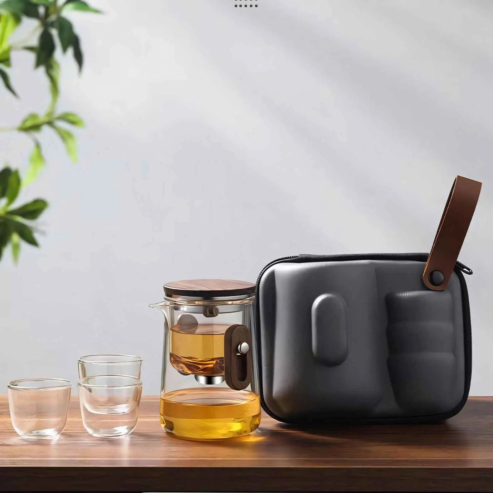 Théière de Voyage en Verre 330ml Borosilicate avec Tasses et Valise de Transport Camping Plein Air | Restfield