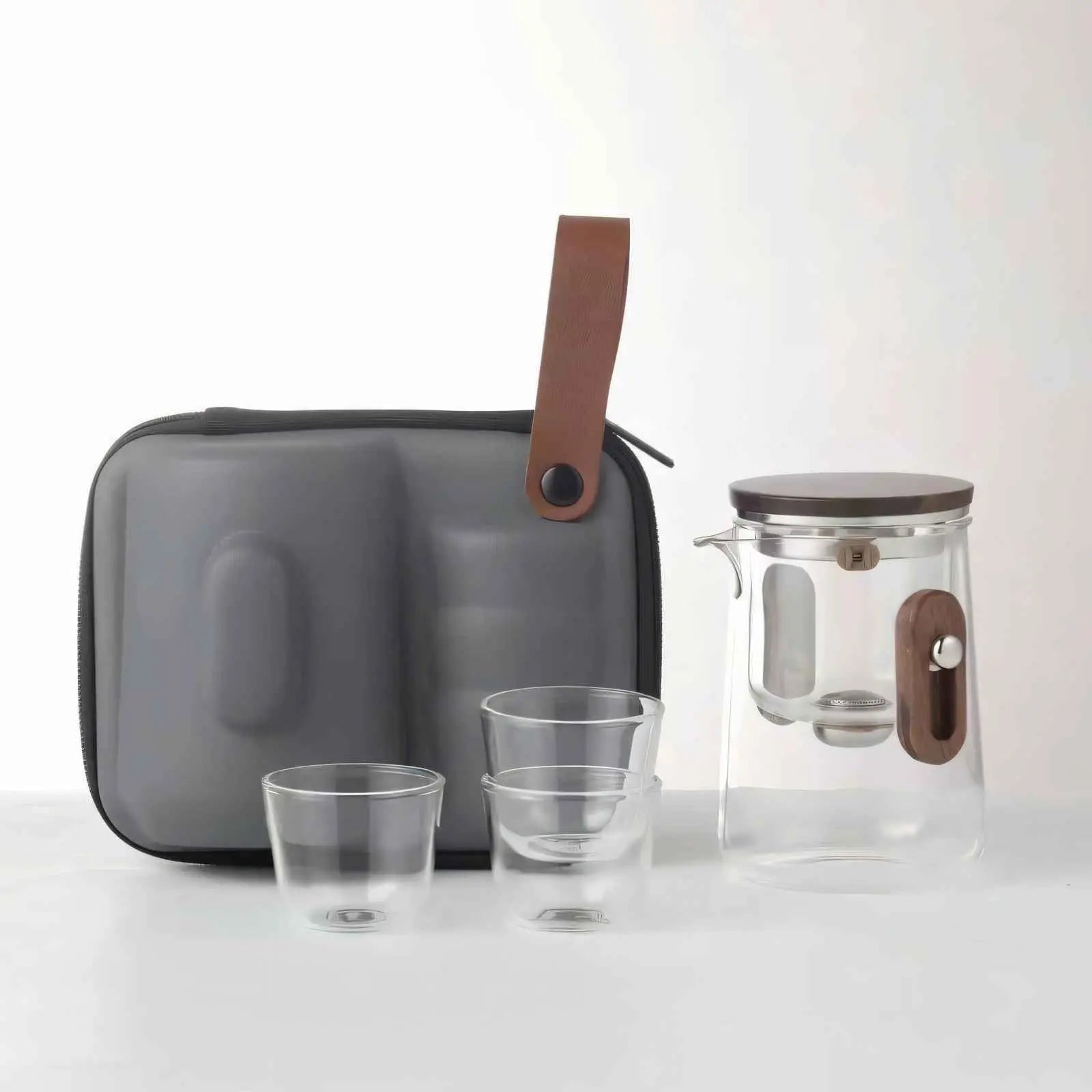 Théière de Voyage en Verre 330ml Borosilicate avec Tasses et Valise de Transport Camping Plein Air | Restfield