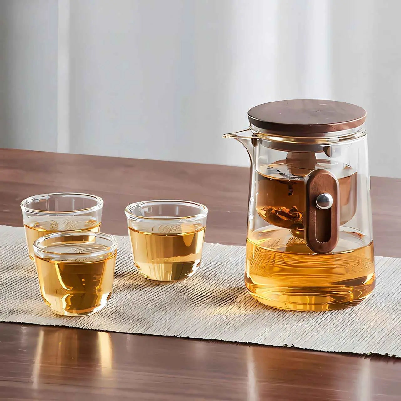 Théière de Voyage en Verre 330ml Borosilicate avec Tasses et Valise de Transport Camping Plein Air | Restfield