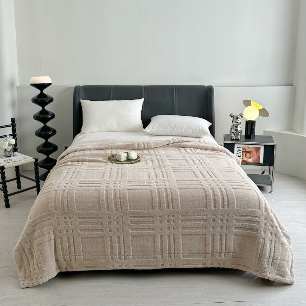 Textured Double-Layer Microfiber Blanket Living Room Bedroom Warm Winter Blanket Soft Comfortable | Sansoti
