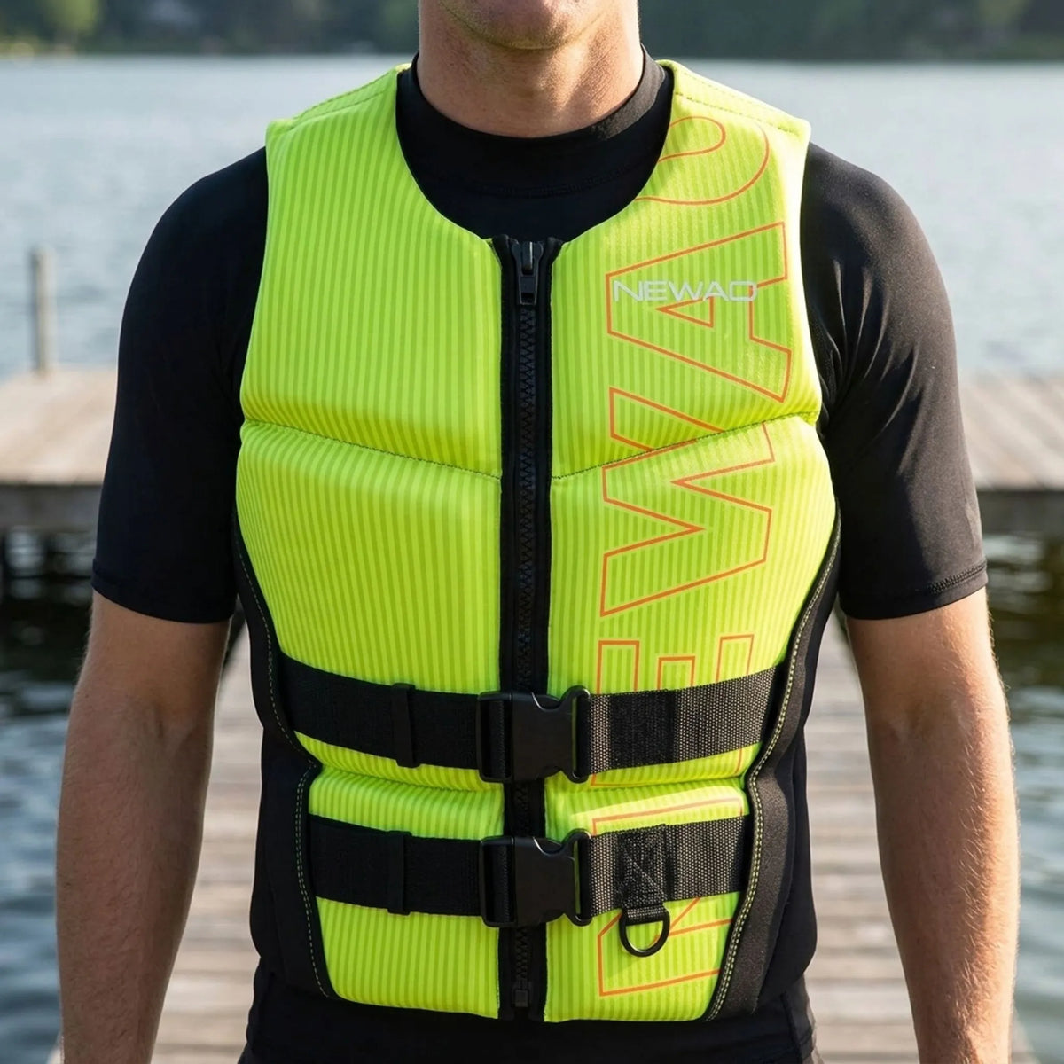 Drijfvest met Rits Neopreen Waterski Kajak Zwemvest Verstelbaar Watersport Veiligheid Zwart Oranje Groen | Sansoti