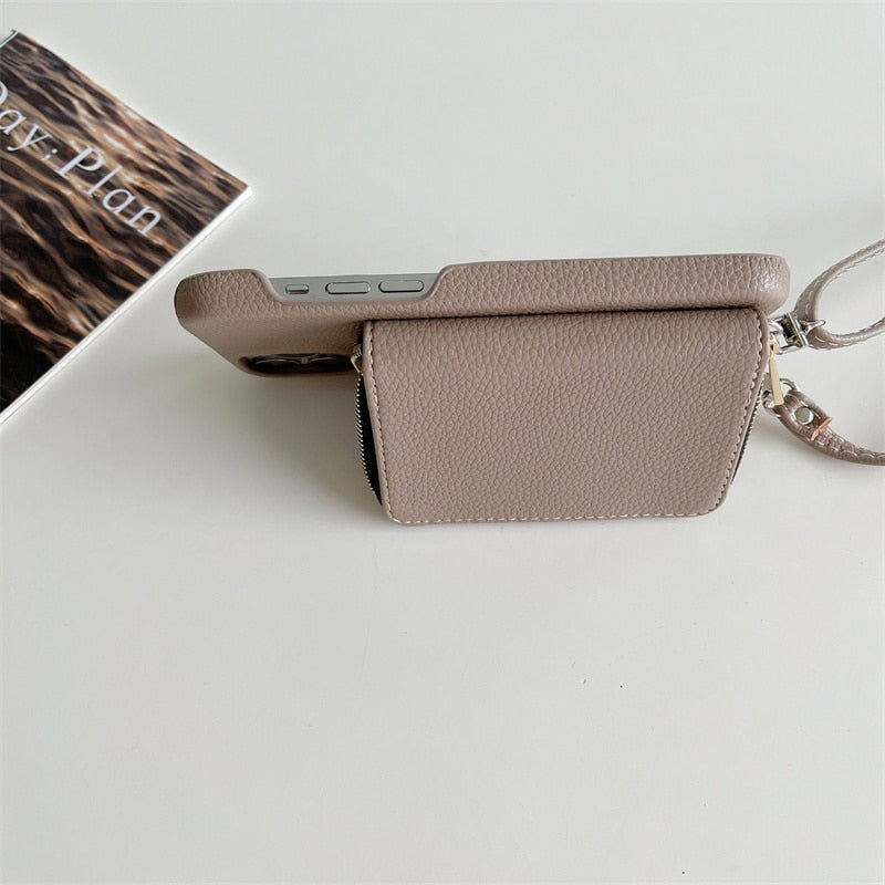 Telefoonhoesje met Portemonnee Crossbody Band iPhone Kunstleer Kaarthouder Standaard Handsfree Bescherming | Sansoti