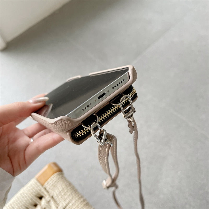 Telefoonhoesje met Portemonnee Crossbody Band iPhone Kunstleer Kaarthouder Standaard Handsfree Bescherming | Sansoti