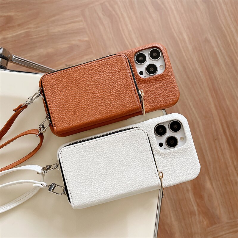 Telefoonhoesje met Portemonnee Crossbody Band iPhone Kunstleer Kaarthouder Standaard Handsfree Bescherming | Sansoti