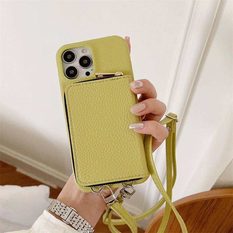 Telefoonhoesje met Portemonnee Crossbody Band iPhone Kunstleer Kaarthouder Standaard Handsfree Bescherming | Sansoti