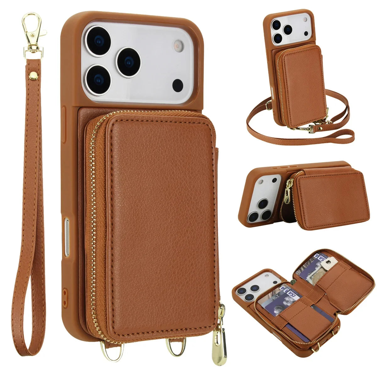 Telefoonhoesje met Portemonnee Crossbody Band iPhone Kunstleer Kaarthouder Standaard Handsfree Bescherming | Sansoti