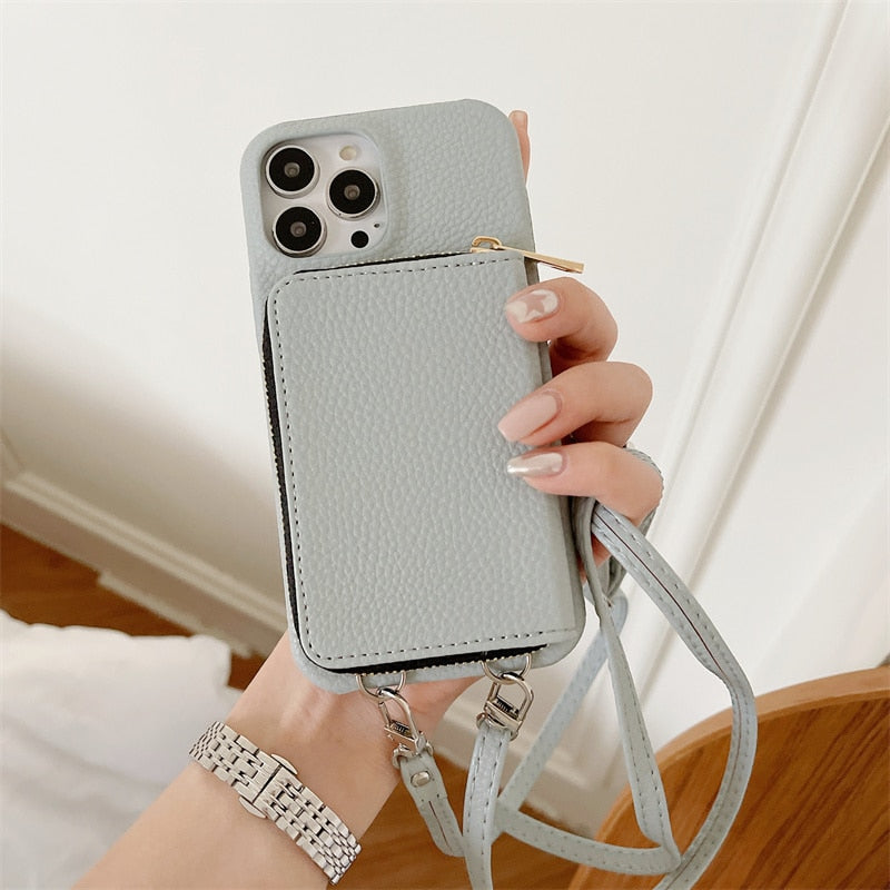 Telefoonhoesje met Portemonnee Crossbody Band iPhone Kunstleer Kaarthouder Standaard Handsfree Bescherming | Sansoti