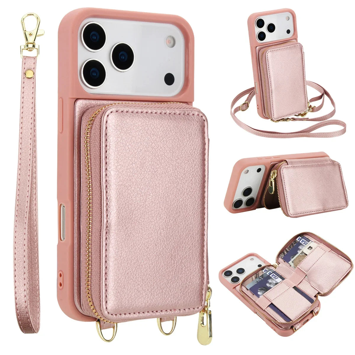 Telefoonhoesje met Portemonnee Crossbody Band iPhone Kunstleer Kaarthouder Standaard Handsfree Bescherming | Sansoti
