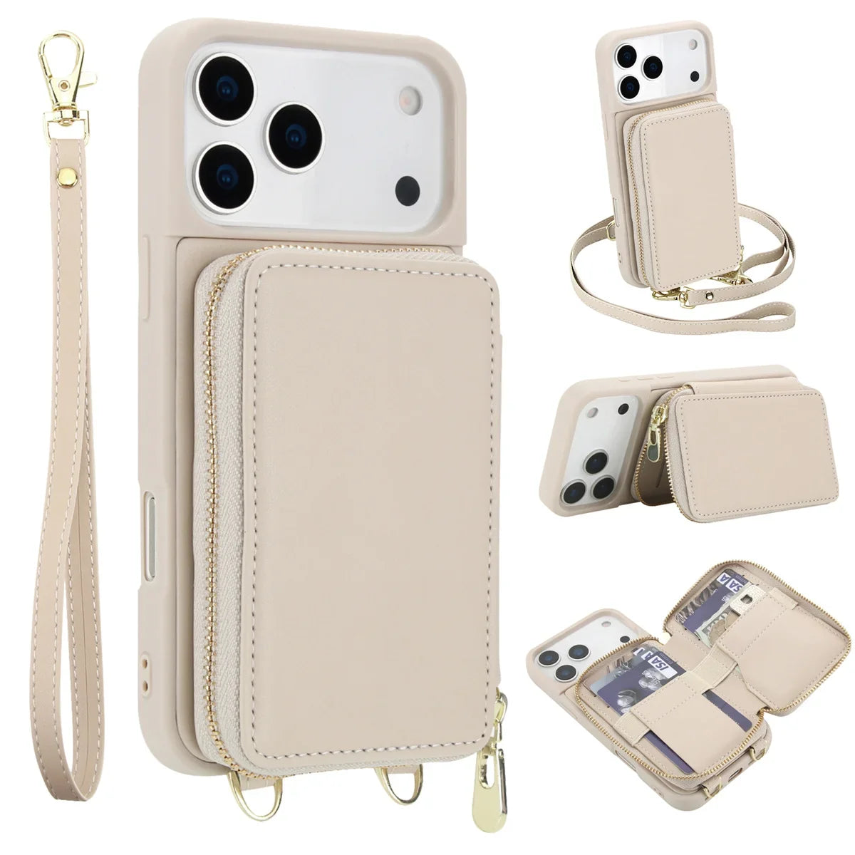 Telefoonhoesje met Portemonnee Crossbody Band iPhone Kunstleer Kaarthouder Standaard Handsfree Bescherming | Sansoti
