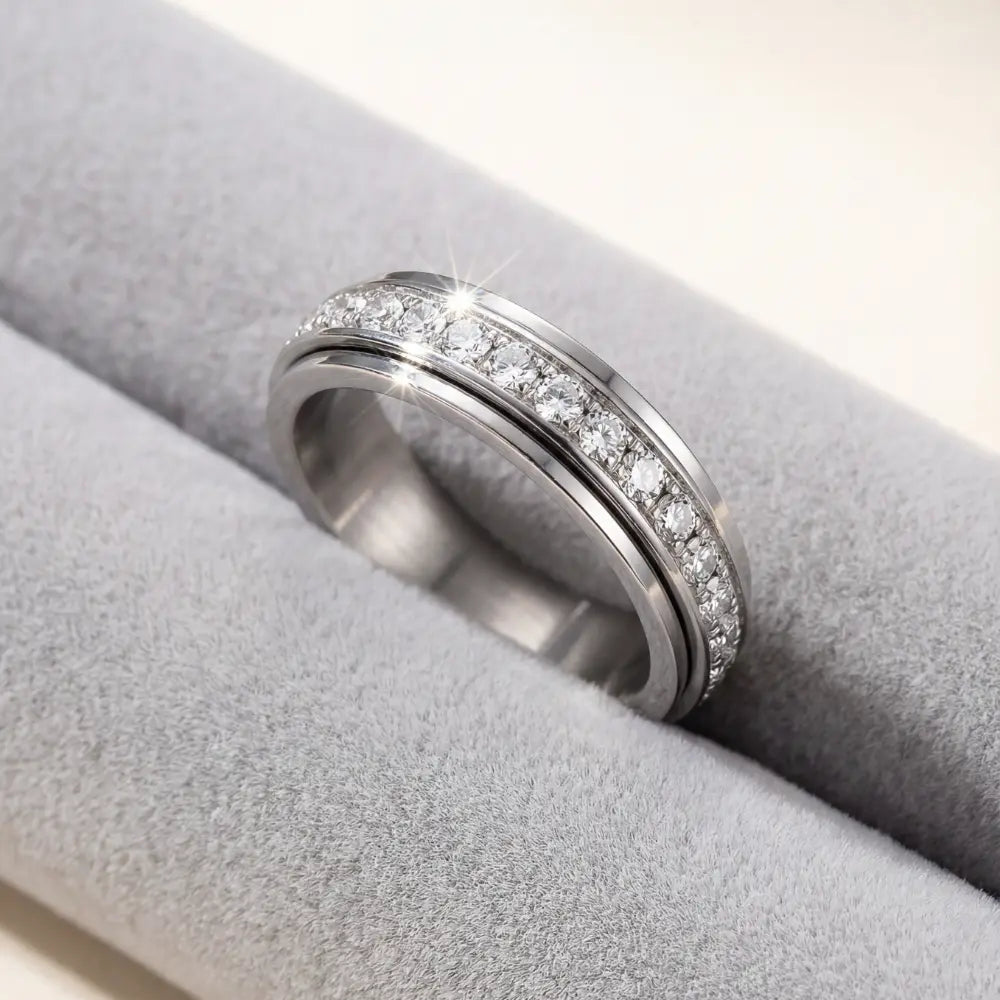 Draaibare Ring met Zirkonia Stenen Titanium Staal Zilver Goud Rosé Goud 3 Kleuren Briljante Sieraden voor Dagelijks Gebruik | Sansoti
