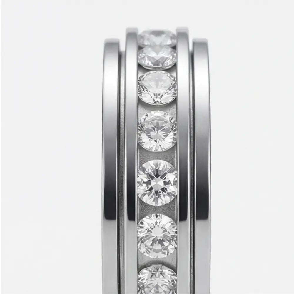 Draaibare Ring met Zirkonia Stenen Titanium Staal Zilver Goud Rosé Goud 3 Kleuren Briljante Sieraden voor Dagelijks Gebruik | Sansoti