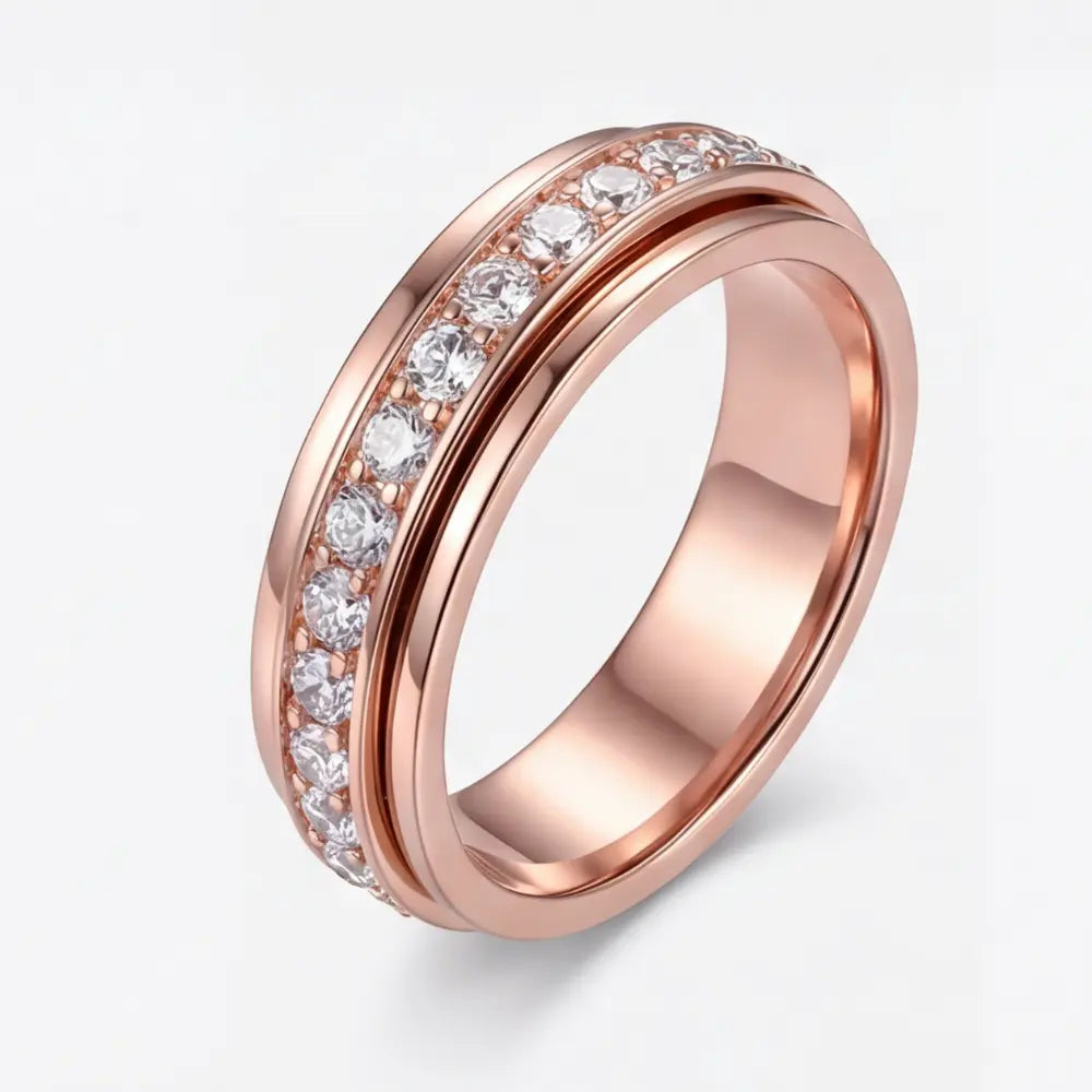 Draaibare Ring met Zirkonia Stenen Titanium Staal Zilver Goud Rosé Goud 3 Kleuren Briljante Sieraden voor Dagelijks Gebruik | Sansoti