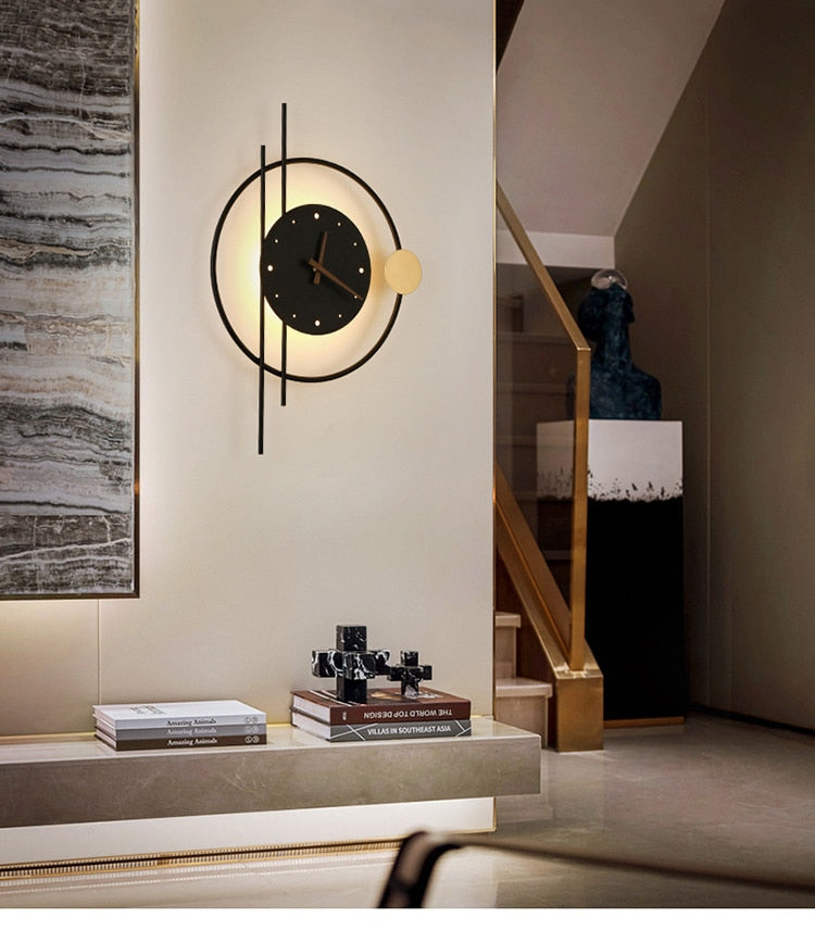 Horloge Murale Lumineuse Grande 57x41,5cm Or Noir Design Moderne | Restfield