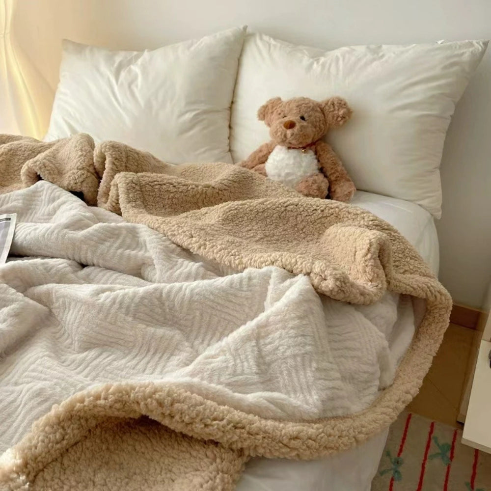 Jacquard-Decke aus Kaninchenplüsch, doppelseitiges Lammfell-Fleece, warm, Schlafzimmer, Wohnzimmer, Sofa, Couch | Sansoti