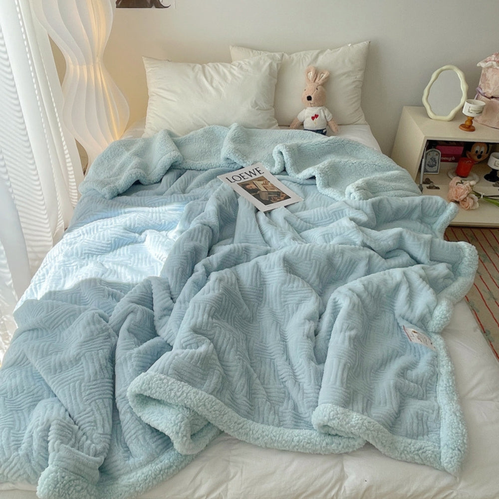 Jacquard-Decke aus Kaninchenplüsch, doppelseitiges Lammfell-Fleece, warm, Schlafzimmer, Wohnzimmer, Sofa, Couch | Sansoti