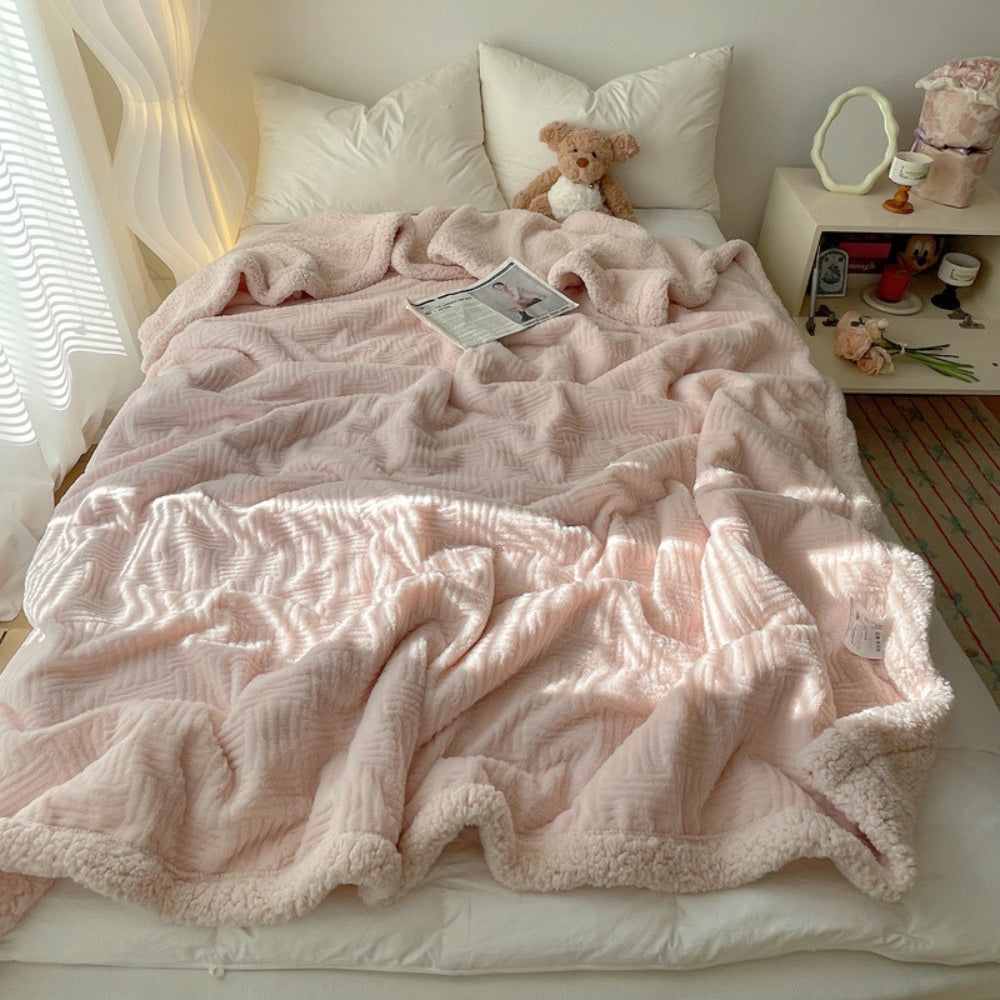 Jacquard-Decke aus Kaninchenplüsch, doppelseitiges Lammfell-Fleece, warm, Schlafzimmer, Wohnzimmer, Sofa, Couch | Sansoti