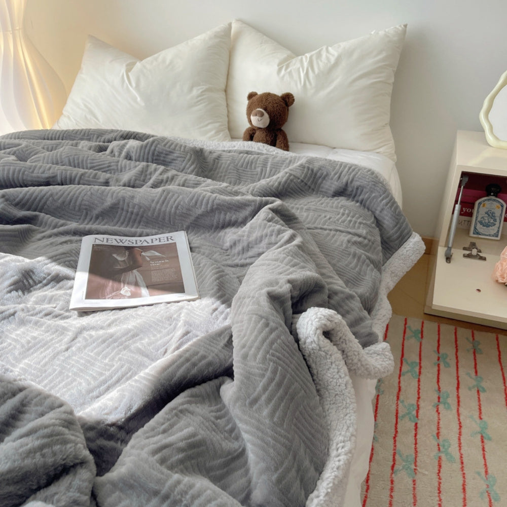 Jacquard-Decke aus Kaninchenplüsch, doppelseitiges Lammfell-Fleece, warm, Schlafzimmer, Wohnzimmer, Sofa, Couch | Sansoti