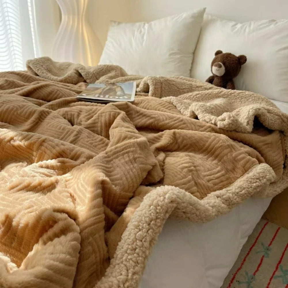 Jacquard-Decke aus Kaninchenplüsch, doppelseitiges Lammfell-Fleece, warm, Schlafzimmer, Wohnzimmer, Sofa, Couch | Sansoti