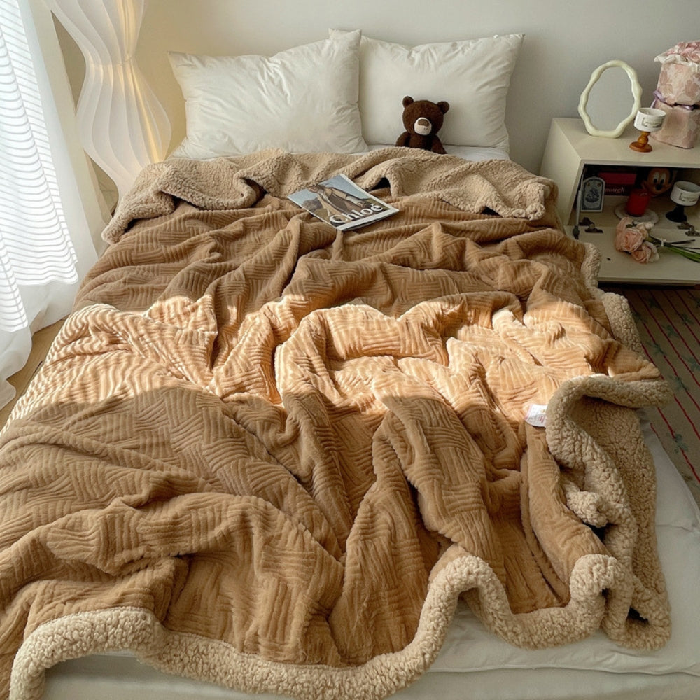 Jacquard-Decke aus Kaninchenplüsch, doppelseitiges Lammfell-Fleece, warm, Schlafzimmer, Wohnzimmer, Sofa, Couch | Sansoti