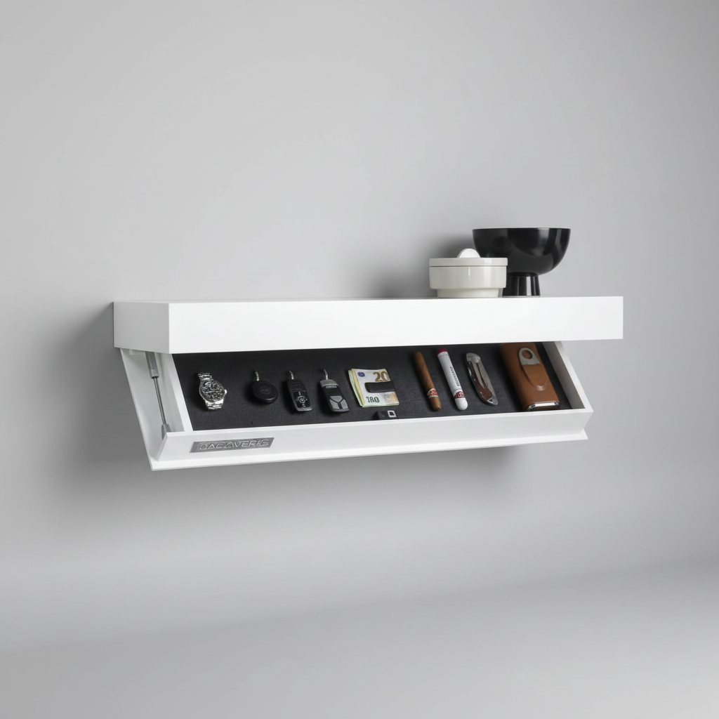 Zwevende Wandplank met Verborgen Opbergvak Massief Hout 40cm Hal Keuken Kantoor Minimalistisch Design | Sansoti