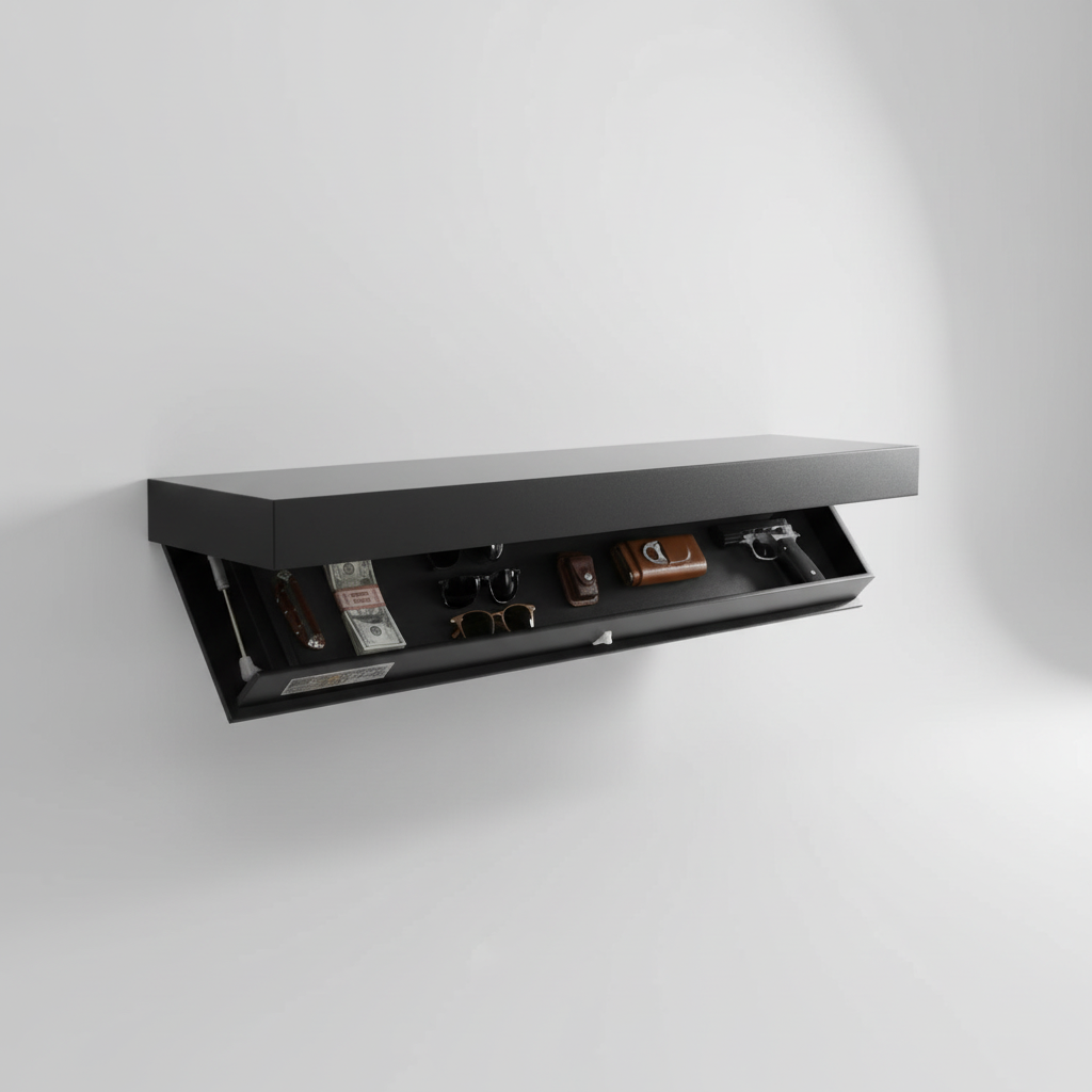 Zwevende Wandplank met Verborgen Opbergvak Massief Hout 40cm Hal Keuken Kantoor Minimalistisch Design | Sansoti