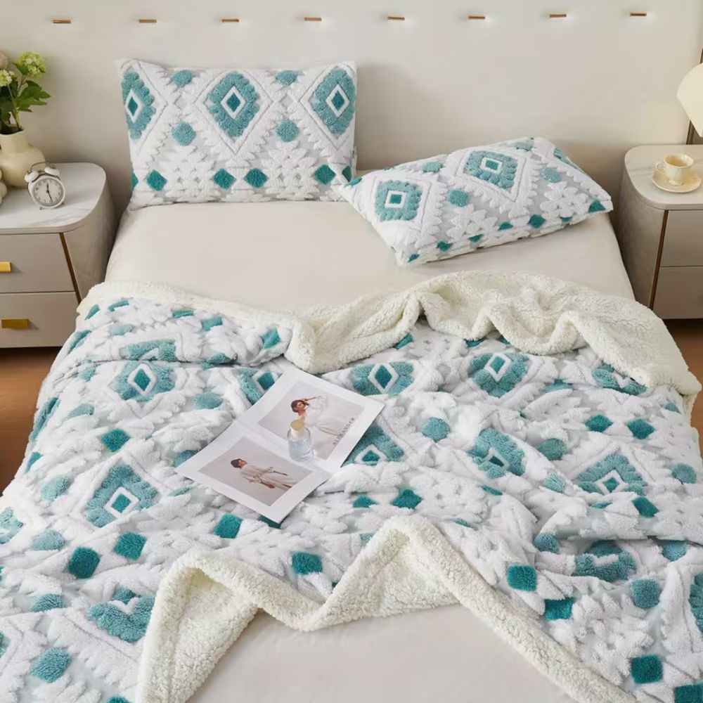 Doppelter Plaid mit geometrischem Muster aus Vintage-Mikrofaser für Wohnzimmer und Schlafzimmer, Sofadecke, weich, warm und komfortabel | Sansoti