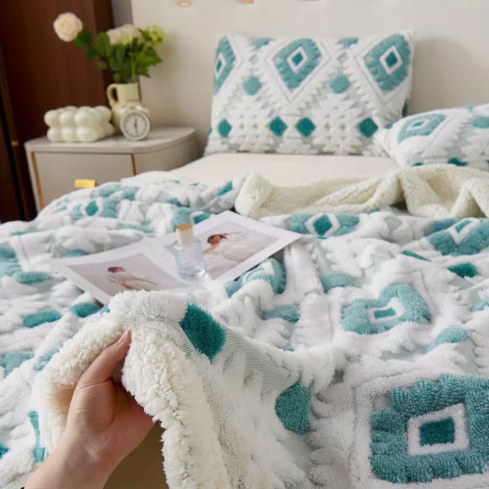 Doppelter Plaid mit geometrischem Muster aus Vintage-Mikrofaser für Wohnzimmer und Schlafzimmer, Sofadecke, weich, warm und komfortabel | Sansoti
