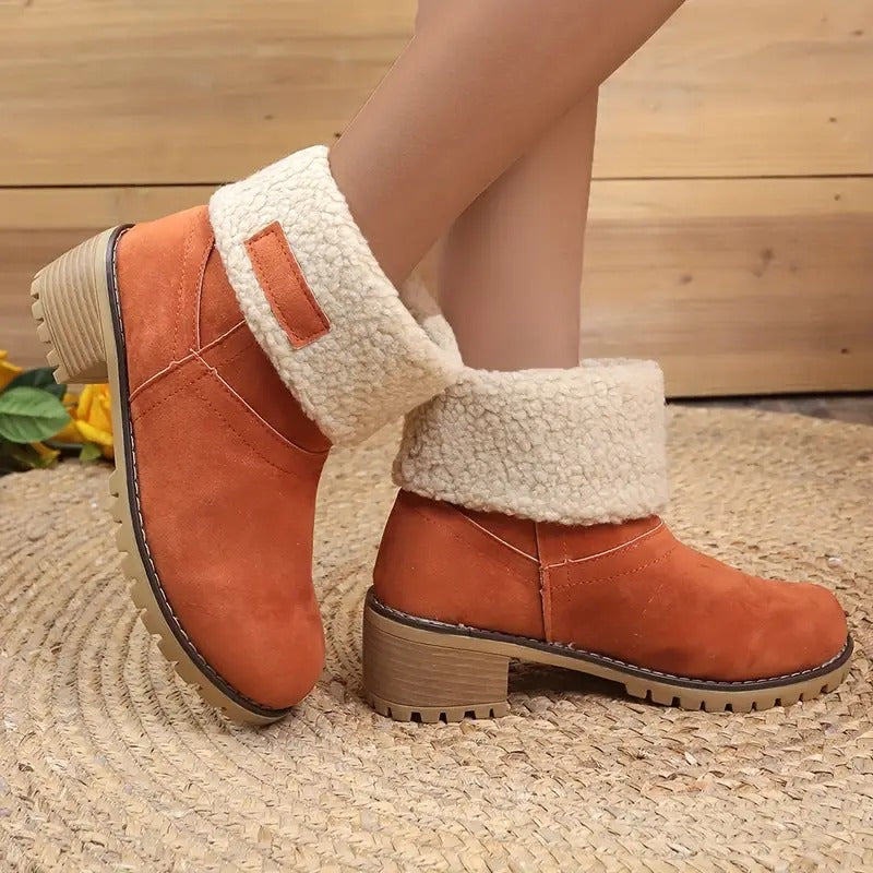 Winterlaarzen Dames met Lage Blokhak Comfortabel Antislip Warme Voering Stretch Zwart Groen Rood Elegante Laarzen | Sansoti