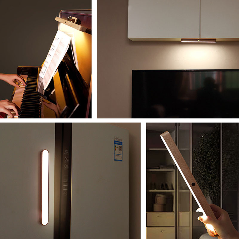 Draadloze Magnetische Wandlamp LED Verstelbaar Oplaadbaar Houtlook Sfeerverlichting Slaapkamer Keuken Woonkamer | Sansoti