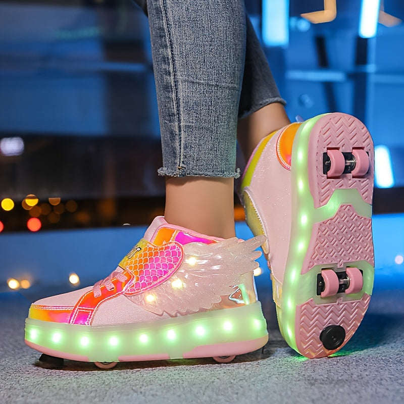 Lichtgevende Rolschaats Sneakers met Vleugels – USB Oplaadbaar voor Meisjes en Tieners | Sansoti