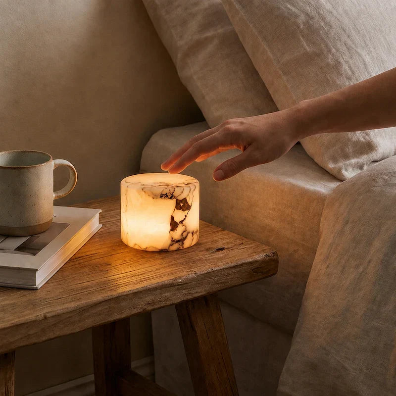 Lampe de table rechargeable en marbre, sans fil, avec commande tactile, LED blanc chaud à intensité variable, lampe d’ambiance pour table de chevet et bureau | Sansoti