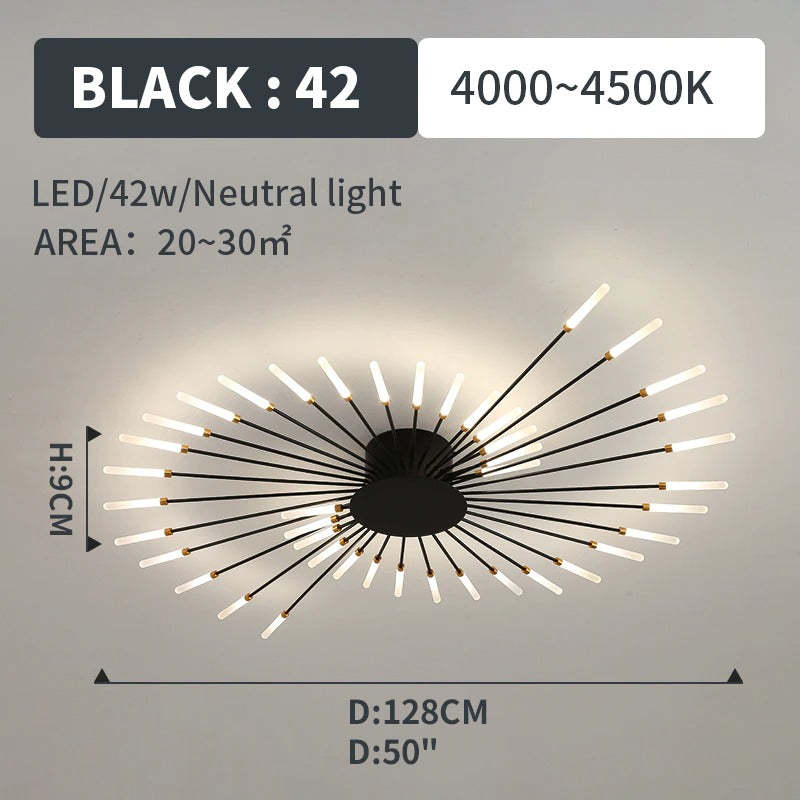 LED Flush-Mount Ceiling Light Firework Starburst Design Metal Acrylic Living Room Bedroom Black Gold Modern | Sansoti