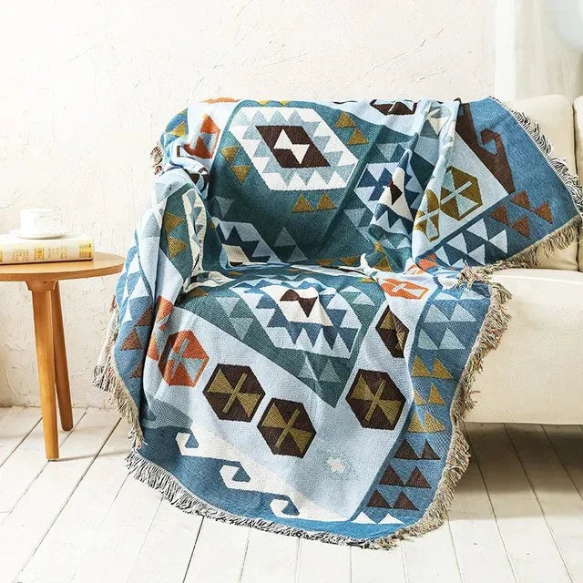 Überwurfdecke Jacquard Gewebt Fransen Bunt Baumwolle Polyester Warm Weich | Restfield