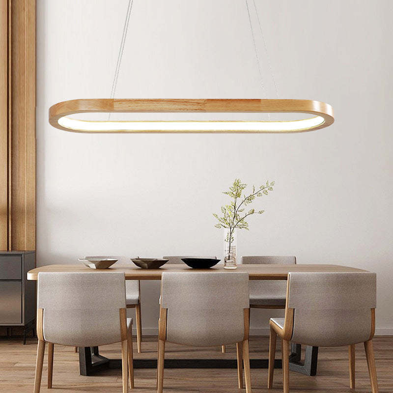 Suspension ovale en bois avec éclairage LED pour salle à manger, salon et cuisine, design scandinave, lumière chaleureuse | Sansoti