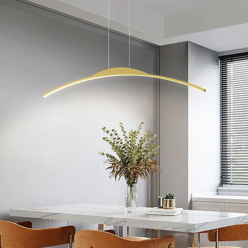 Hanglamp Gebogen Metaal LED Dimbaar Afstandsbediening Lineair Boogvorm Modern Interieur Kantoor 100cm | Sansoti