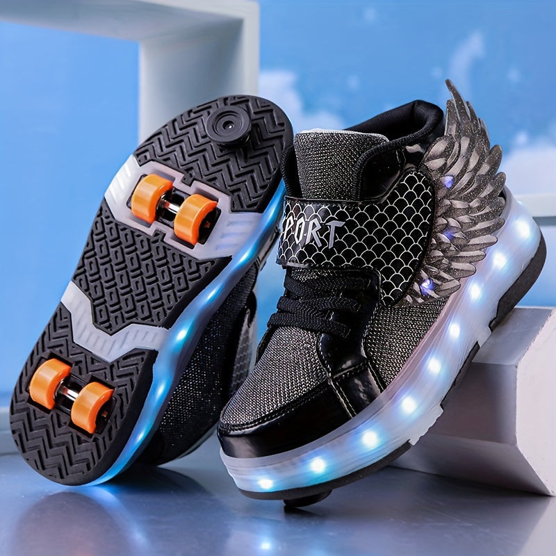 Lichtgevende Rolschaats Sneakers met Vleugels – USB Oplaadbaar voor Meisjes en Tieners | Sansoti