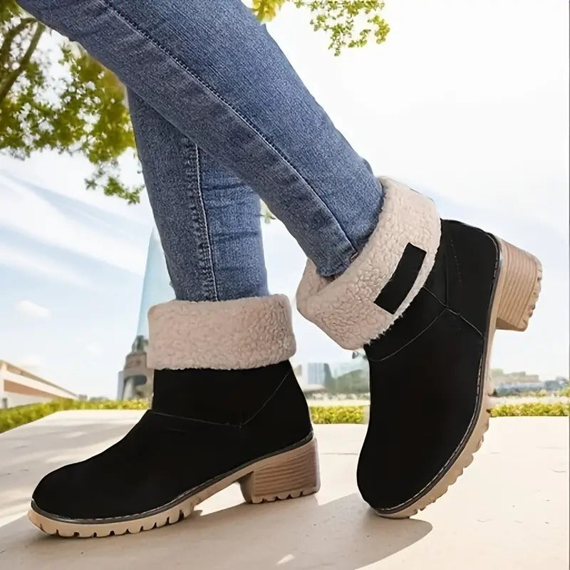 Winterlaarzen Dames met Lage Blokhak Comfortabel Antislip Warme Voering Stretch Zwart Groen Rood Elegante Laarzen | Sansoti