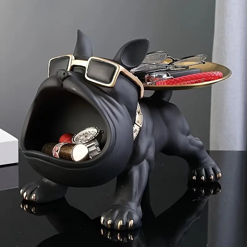 Decorative Bulldog Statue with Storage Space - Resin Organizer for Desk or Living Room, Dog Sculpture Decoration Accessory | Sansoti
