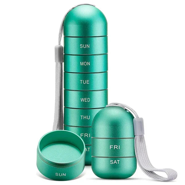 Pillendoos Aluminium 7 Dagen Weekbox Reis Medicijnen Organizer Waterdicht Draaivak Supplement Pillendispenser | Sansoti