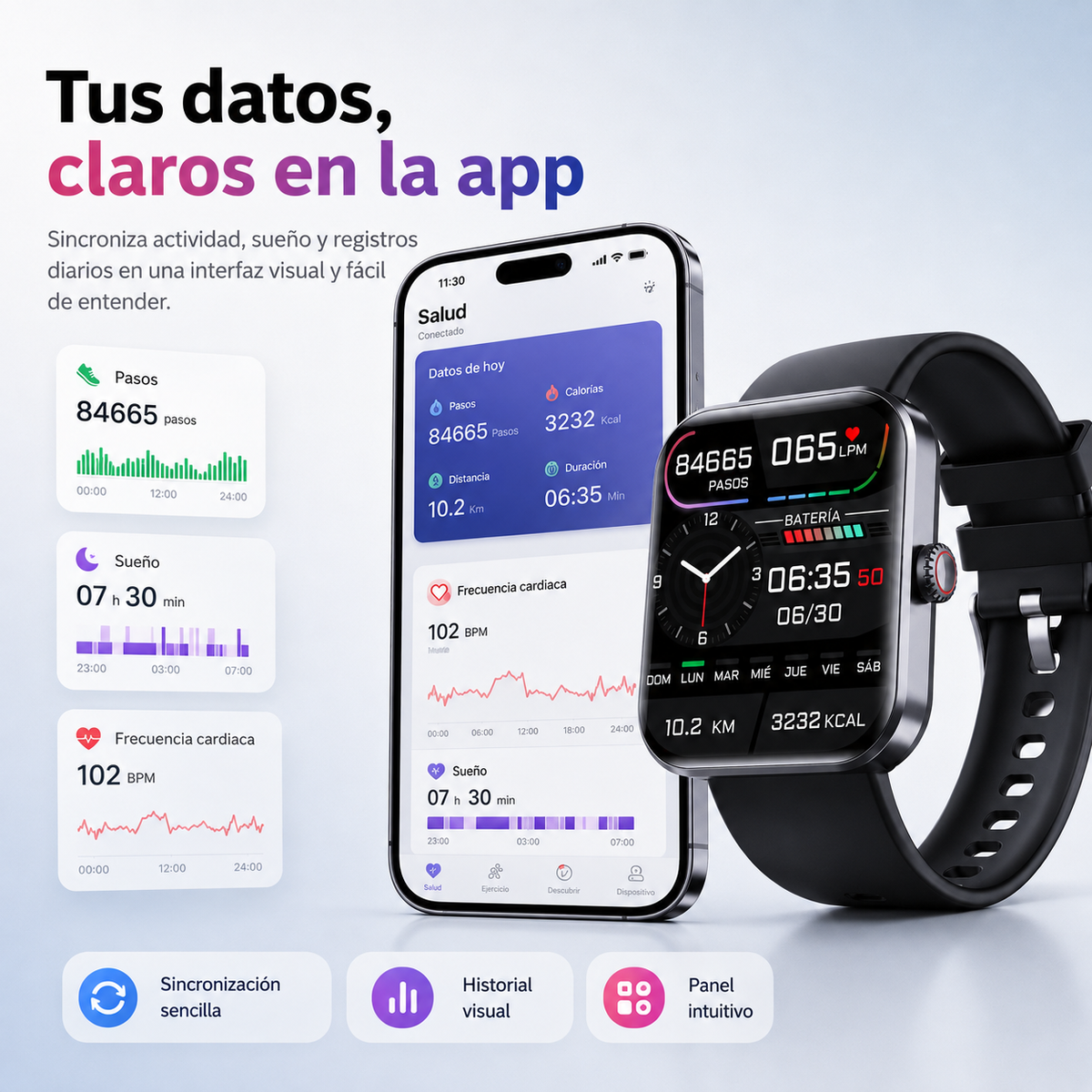 Gesundheitsuhr mit Herzfrequenz-, Blutdruck- und Sauerstoffmessung, Schlaftracker, Sportmodi, iOS, Android und magnetischem Ladegerät | Sansoti