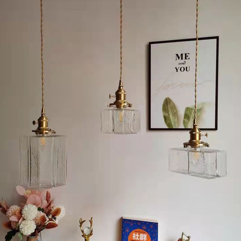 Vintage Hanglamp met Gegolfd Glas & IJzeren Armatuur – Vierkant/Rechthoekig – Scandinavisch Design voor Woonkamer | Sansoti