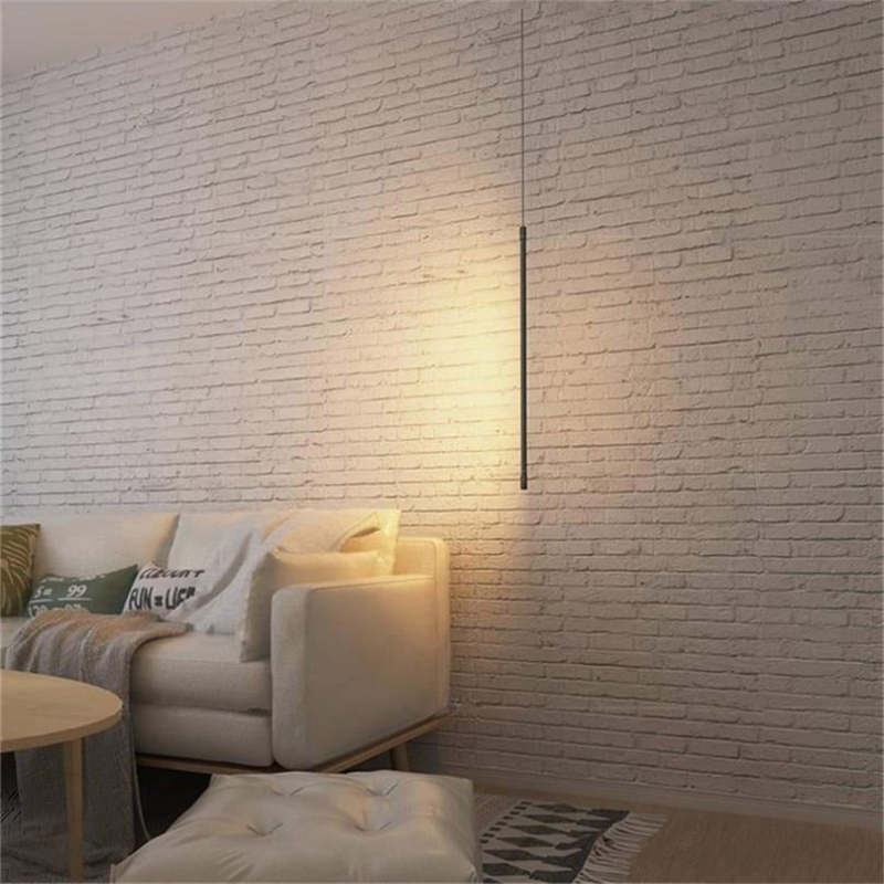 Suspension minimaliste linéaire, lampe de chevet en métal noir à lumière chaude pour chambre, cuisine et salon | Sansoti