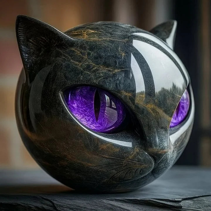 Decoratieve Kattenkop Sculptuur – Glanzende Afwerking met Hypnotiserende Ogen | Sansoti