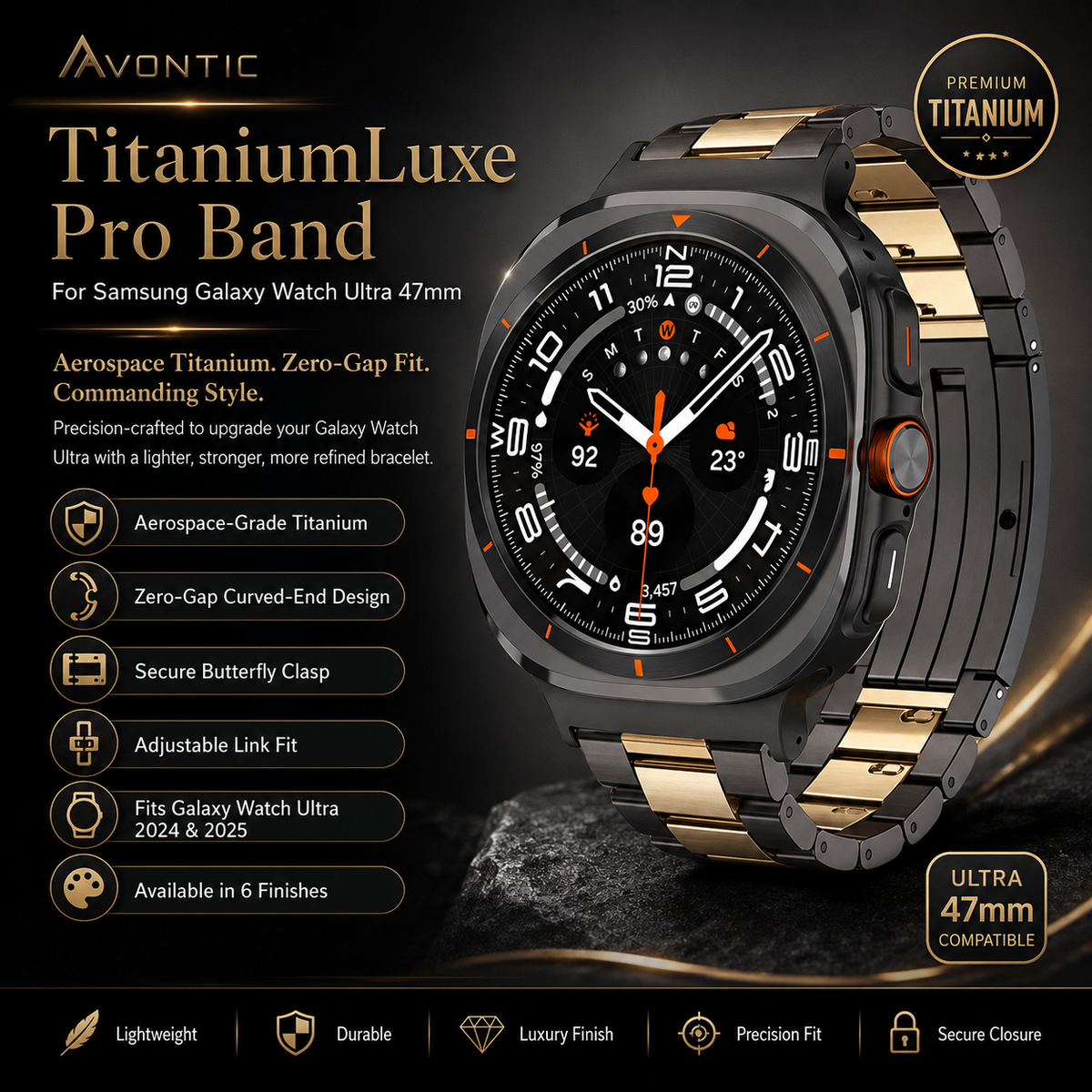 Titanium Smartwatch Band 47mm Watch Metal Link Bracelet Adjustable Steel Clasp Wristband Watch Strap | Sansoti