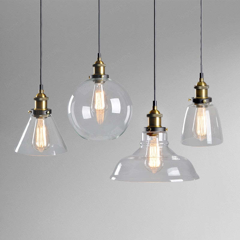 Industriële Glazen Hanglamp Metaal E27 Verstelbaar Snoer Transparant Amber Rookgrijs Binnenverlichting | Sansoti