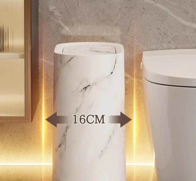 Afvalbak Marmerdesign Ellips Push Deksel Badkamer WC Kantoor Nordic Scandinavisch Compact Hygiënisch | Sansoti