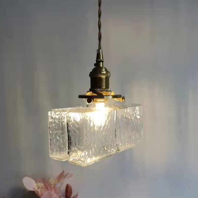 Vintage Hanglamp met Gegolfd Glas & IJzeren Armatuur – Vierkant/Rechthoekig – Scandinavisch Design voor Woonkamer | Sansoti