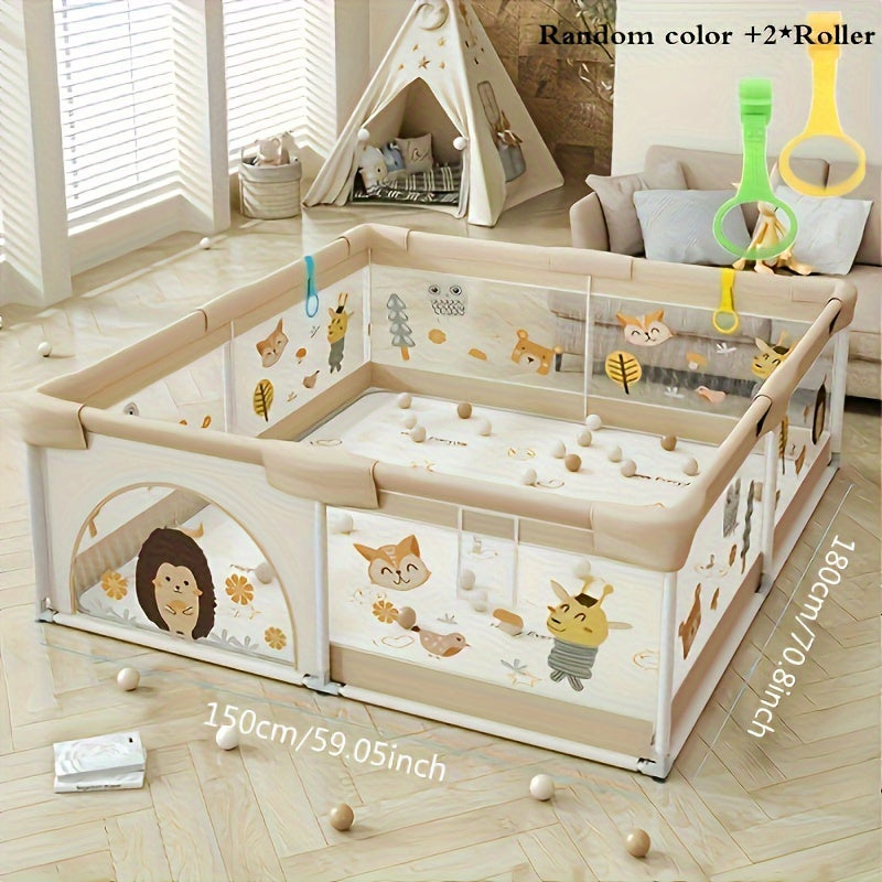 Babyspeelbox met Zacht Zijvlak en Dierprint voor Veilig Spelen | Scandinavische Kinderkamerdecoratie voor Ontdekkende Peuters | Opvouwbare Speelruimte met Kleurrijk Design | Sansoti